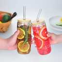 SENTVEND 20 Oz Drinking Glasses with Bamboo Lids and Glass Straw - 6 Pcs Glass Cups Beer Ice Coffee Glasses Cute Aesthetic Cup Great for Coffee Bar Accessories Include 2 Cleaning Brushes