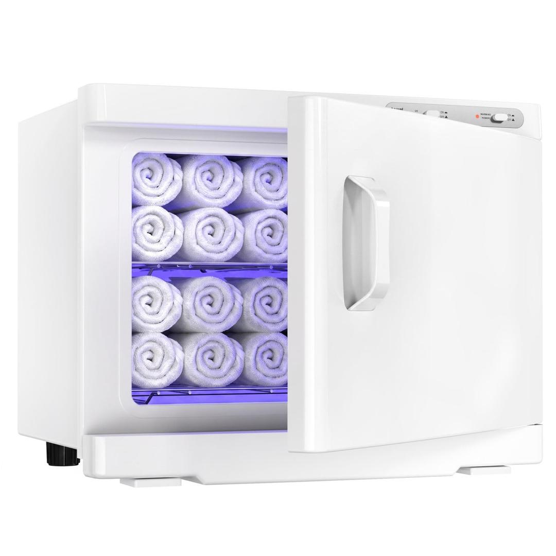 23L Commercial Towel Warmer 2-in-1 Cabinet White, 10-14 Towels Capacity, 1-2H Rapid Heating (122-131°F) for Spa, Barber Shop, Esthetician, Salon & Hotel