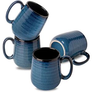 Coffee Mugs Set of 4, Ceramic 15 OZ Coffee Cups with Big Handle, Large Tea Cups for Hot Beverages, Yogurt, Cappuccino, Latte, Gift for Mom and Dad, Dishwasher Safe & Microwave Safe, Navy Blue