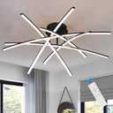 Modern 32.8" LED Chandelier Ceiling Light 6-Lights Black Dimmable Semi Flush Mount Ceiling Light Fixtures with Remote for Living Room Bedroom Kitchen 65 W 3000K-6000K