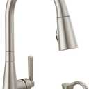 Delta Boyd Brushed Nickel Kitchen Faucet with Pull Down Sprayer and Soap Dispenser, Modern Single Hole Kitchen Sink Faucet, Single Handle, SpotShield Stainless 19893Z-SPSD-DST