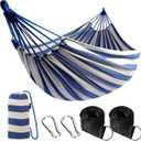 ANYOO Cotton Hammock Portable Camping Hammocks for Hanging Sturdy Garden Comfortable Fabric Hammock with Tree Straps Up to 660lbs with Travel Bag for Camping Outdoor/Indoor Patio Backyard (Blue/White)