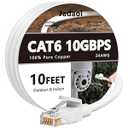 Cat 6 Outdoor Ethernet Cable 10 ft, Support Cat8 Cat7 Network, 10Gbps 24AWG Pure Copper, In-Ground Direct Burial UV Resistant Waterproof LAN Internet Patch Cable for Router, Modem, Xbox, Gaming