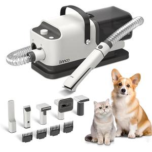 iinnoo A100 Dog Grooming Vacuum & Hair Dryer, 26000Pa Powerful 5 in 1 Pet Grooming Kit with Clippers, White