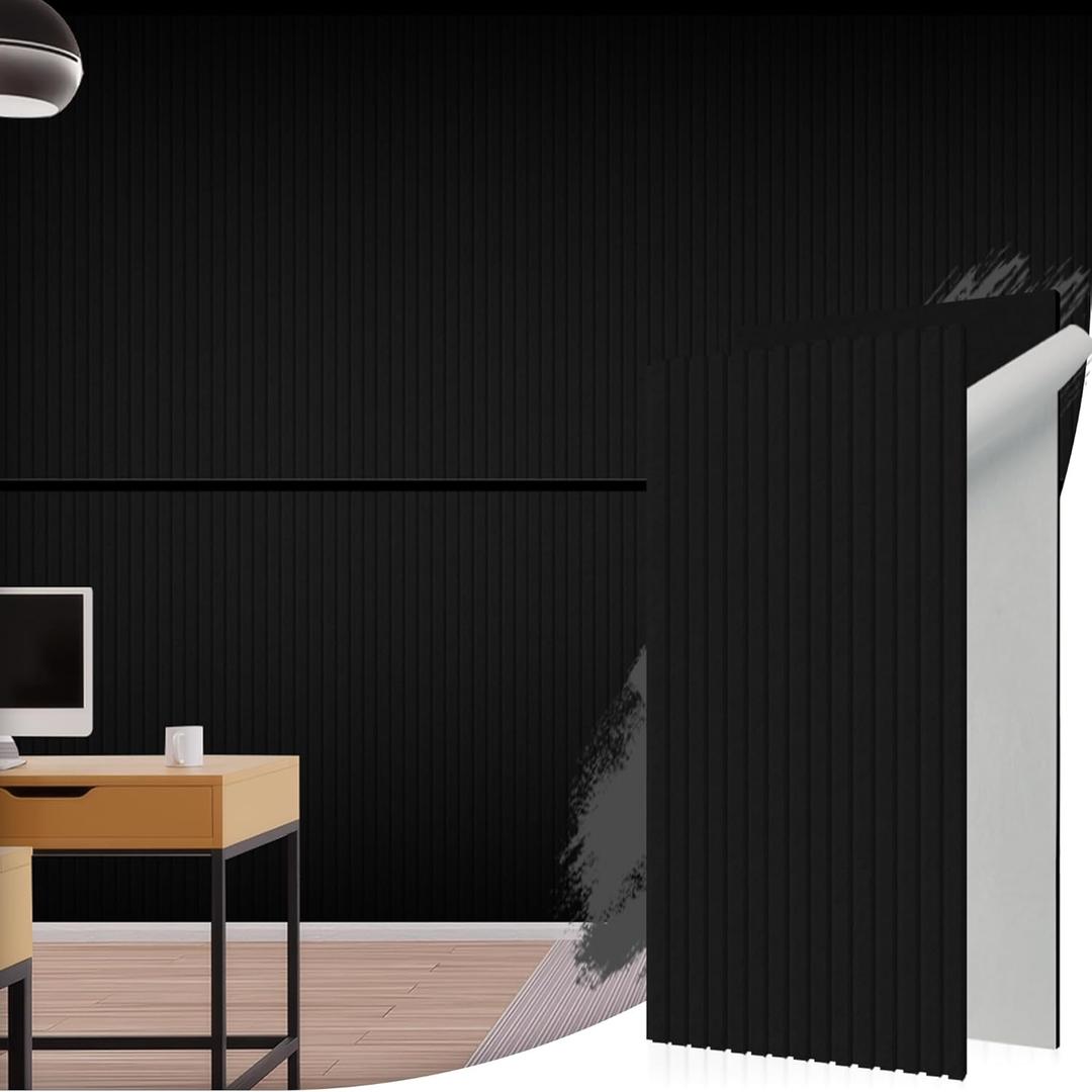 Woven Sound Acoustic Slat Wall Panels, High Density, Sound Dampening, Decorative Noise Blocker Felt Wall Tiles for Ceilings, Home Office & Gaming Room (Black), 47.2x23.6x0.8 Inch (2 Pack, 47.223.6 inch, Slat, Black)