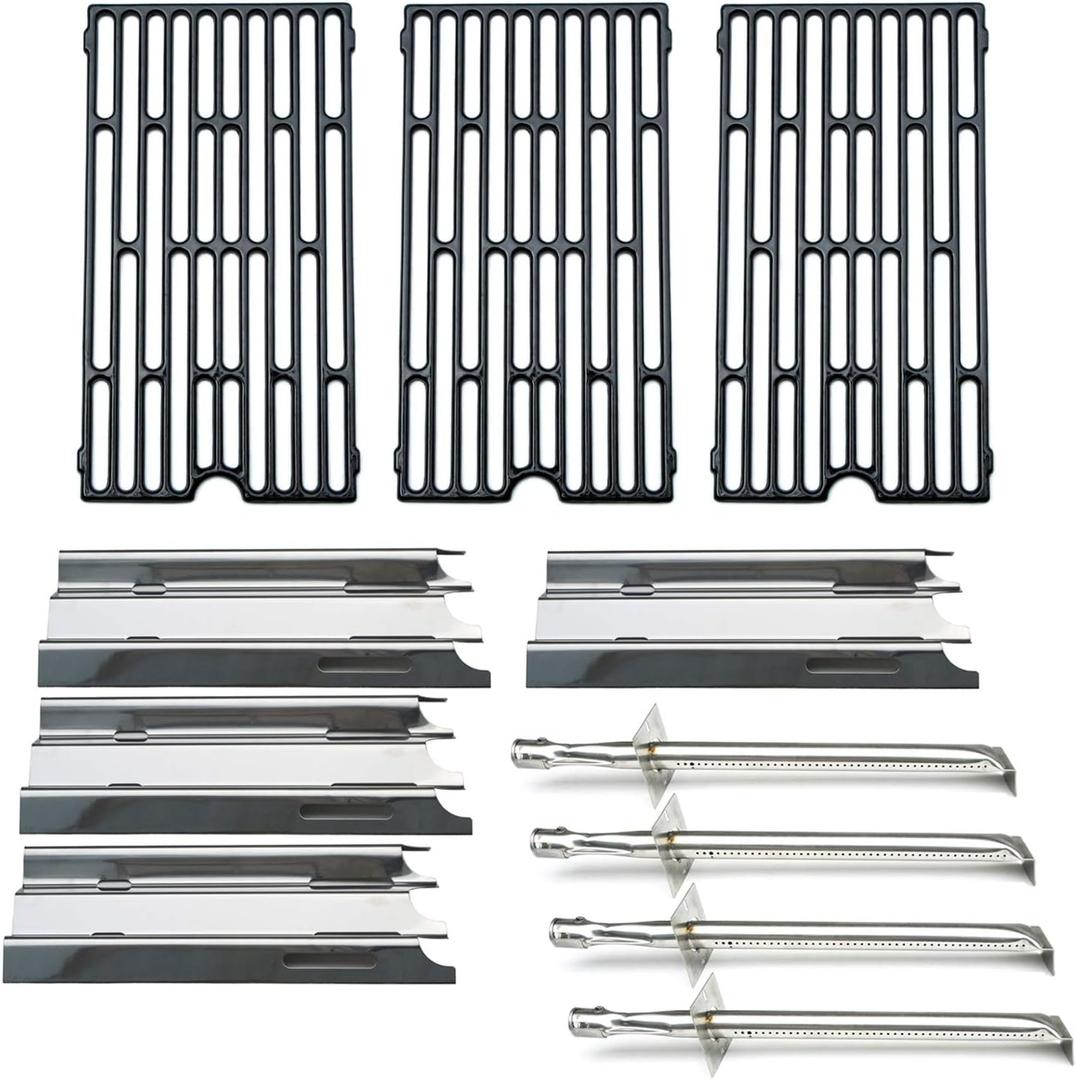 Direct store Parts Kit DG207 Replacement for select Vermont Castings grills, 17" Burner 4pcs, 14 1/2" x 7 1/4" Heat Plates 4pcs, set of 3 Cooking Grill Grids, 16 7/16" x 9 1/16" each grid