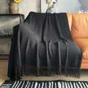 LOMAO Knitted Throw Blanket with Tassels Bubble Textured Lightweight Throws for Couch Cover Home Decor (Black, 60x80)