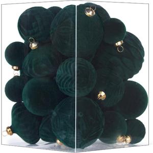 Velvet Christmas Tree Ornaments Set, Green Shatterproof Flocked Christmas Decorations Bulk for Tree, Decorative Hanging Ball Ornaments for Xmas Holiday Home Party Decor