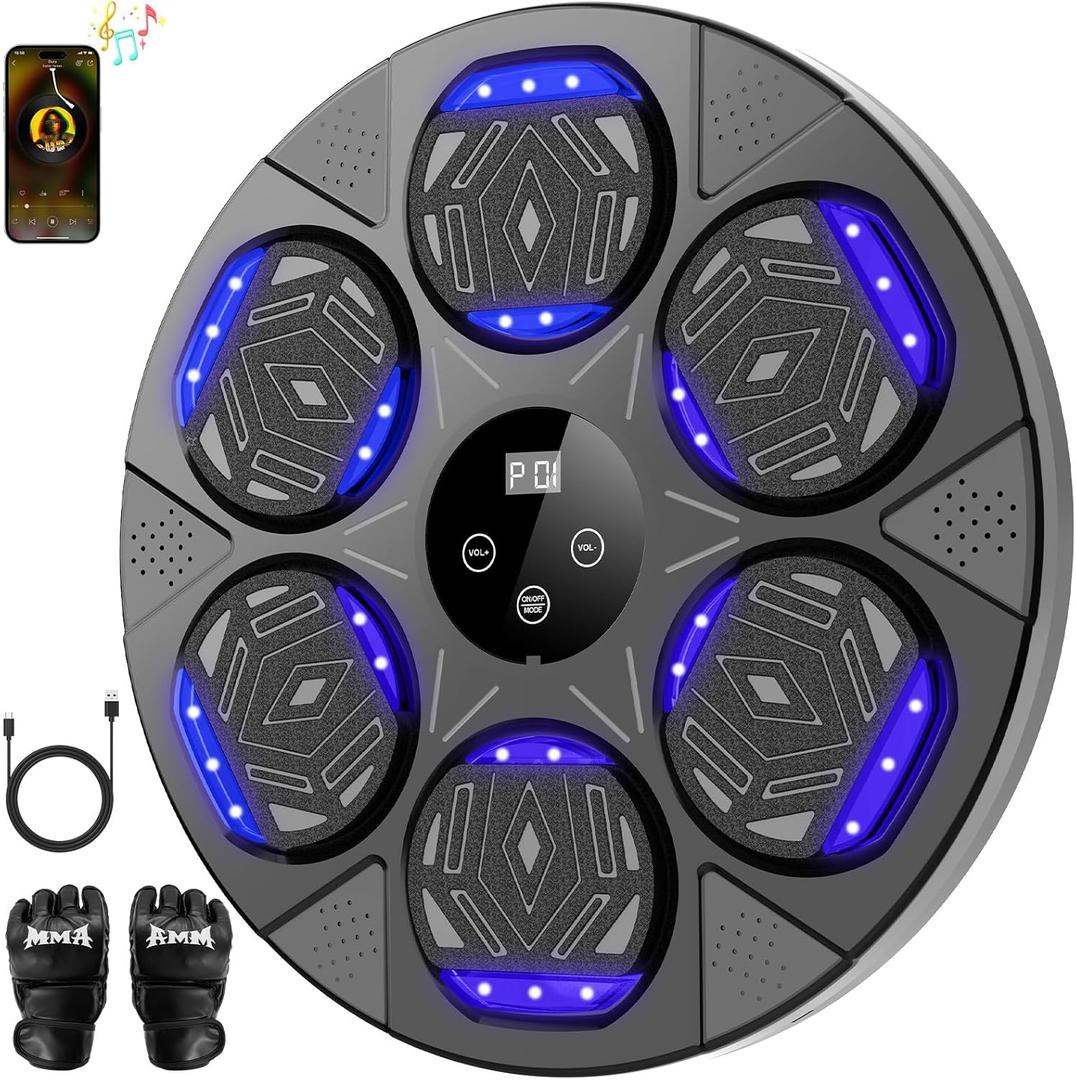 Music Boxing Machine, Boxing Wall Mount Machine for Kids Adult, Bluetooth Smart Boxing Traineing Machine with Boxing Gloves, Boxing Workout Equipment Target for Home, Office, Gym (Upgrade) (Dark black)