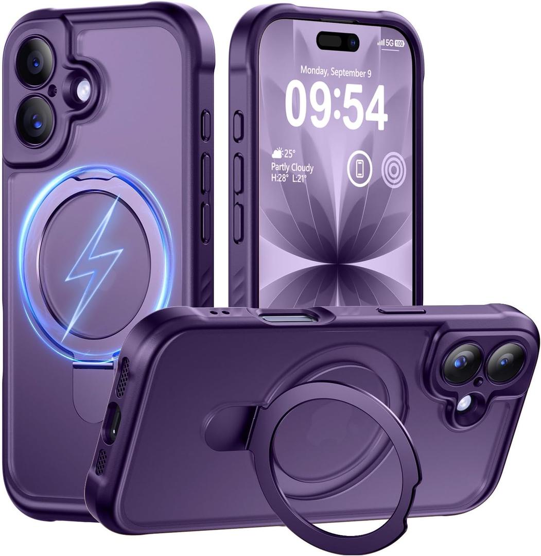 MOCCA Design for iPhone 17 Case, Compatible with Magsafe [Premium Invisible Magnetic Ring Stand] [Military Drop Protection] Full Camera Guard Translucent Matte Slim Phone Cover 6.3",Deep Purple