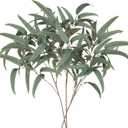 Briful Artificial Eucalyptus Willow Branches 33'' Tall Gray Fake Eucalyptus Stems Arrangement, Realistic Faux Greenery Stems, Indoor Plant, Home Housewarming Farmhouse Porch Vase Decor, Set of 3
