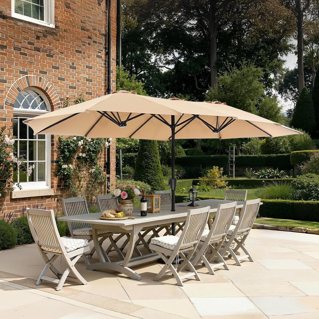 SUPERJARE 13FT Outdoor Umbrella for Patio, Double sided Pool Umbrellas with Fade Resistant Canopy, Large Table Umbrella for Deck, Market, Backyard - Beige(No Base)