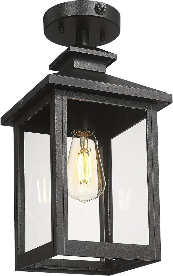 FEMILA Semi Flush Mount Ceiling Light, Dusk to Dawn 16" Matte Black Semi Flush Mount Ceiling Light, E26 Base, for Entryway, Garage, Patio, Farmhouse, ETL Listed, 4FYX88F-L SE BK