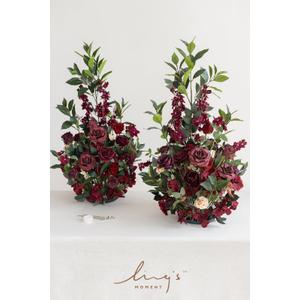 Ling's Moment 41" Tall Fall Free Standing Artificial Flowers Arrangements 2pcs Wedding Aisle Runner Chair Decoration Fake Bordeaux Red for Arch Entryway Ceremony Reception Church Rose Floral Party