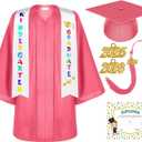 Lasnten Unisex Matte Kindergarten Graduation Gown Cap Tassel Set with 2026/2027 Charm Printed Stole for Kid Grad Gift (33, Pink)