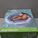 SLOOSH Inflatable Tanning Pool Lounger Float, 72" x 56" Pool Floats Adult with Pillow, 4 in 1 Round Suntan Tub Raft Floatie,Sunbathing Bed Lounge for Water Blow Up Ball Pit Party Gifts, Blue