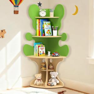 Bookshelf for Kids, Children Bear-Bookshelf, Space-Saving Montessori Toddler Corner Bookcase for Nursery, Classroom, Kindergarten, Kids Rooms