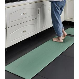 Waterproof and Washable Outside Door Mats,Rubber Mats,Thick PU Kitchen mat, Anti-Slip Water Washing Leather mat-Green Set of 2