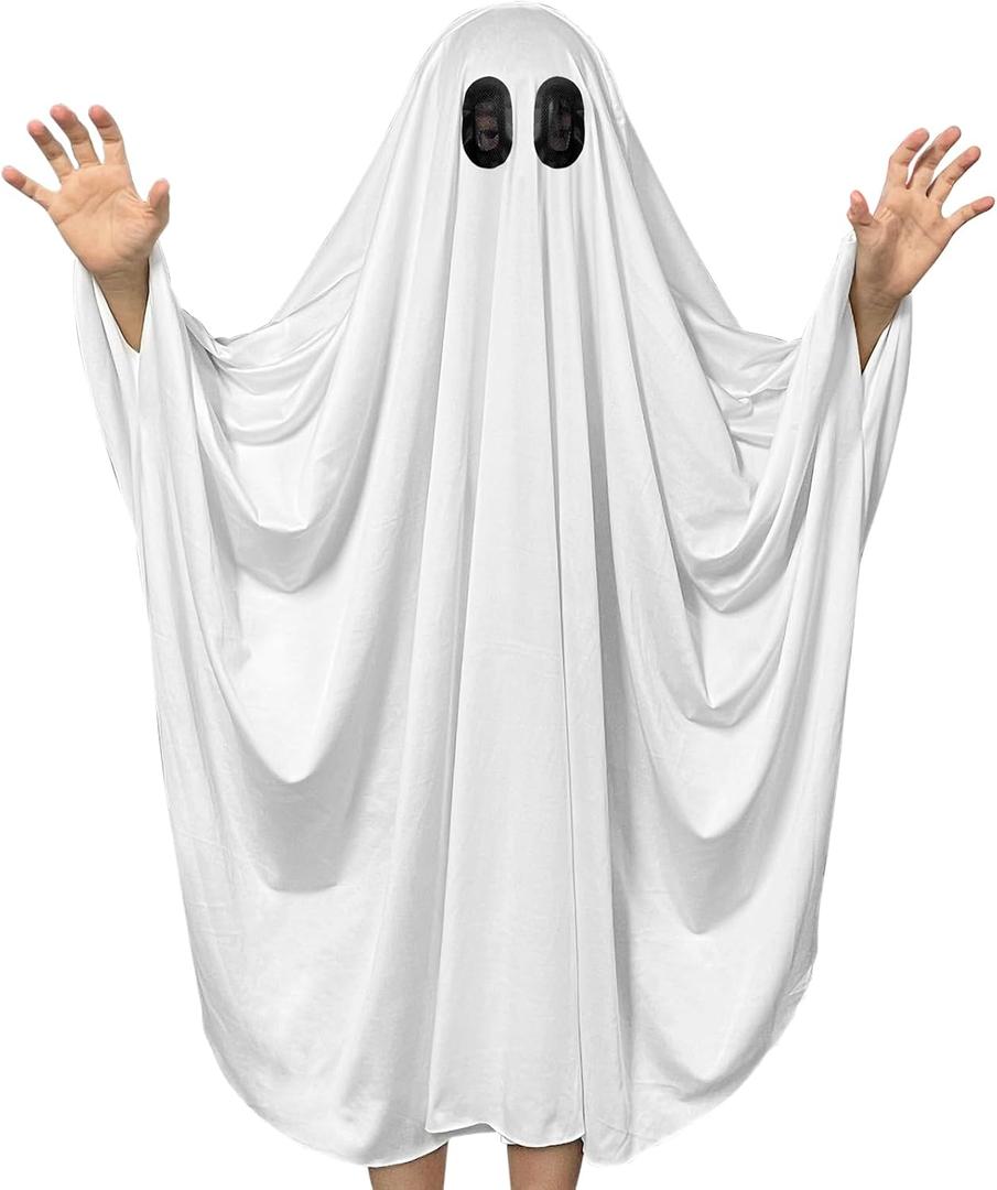 DECEED Halloween Unisex Kid Ghost Costume Scary White Boo Ghost Cloak Child Spooky Trick-or-Treating Cosplay(For 5-6 Years)
