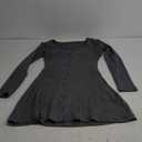 Women Sexy Deep V Neck Button Front Knit Mini Dress Elegant Long Sleeve Ribbed Flowy Hem A-Line Short Dresses (Medium, Grey)