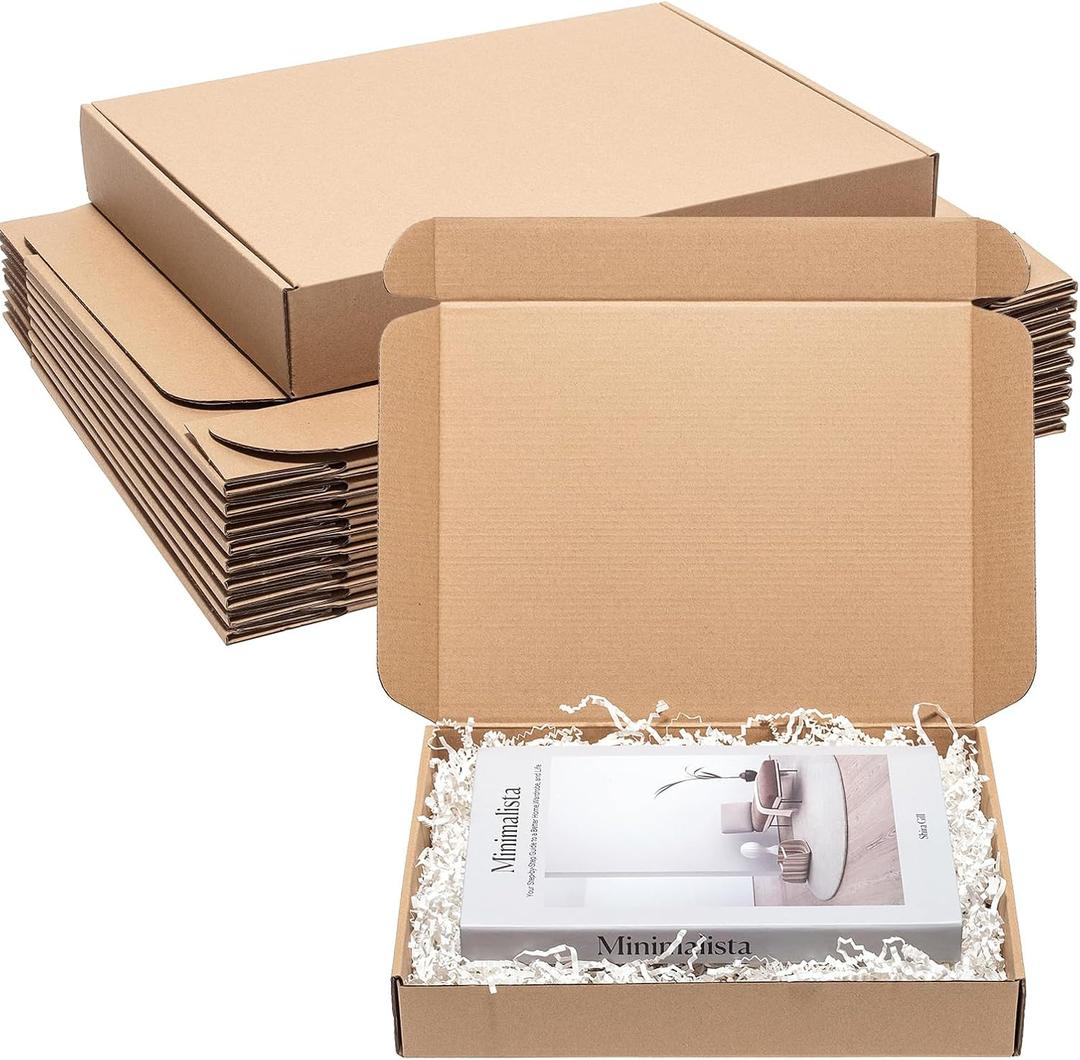 Brown Shipping Boxes 13x10x2" 25 Pack - Corrugated Cardboard Box Mailers for Small Business, Kraft Medium Literature Mailer Packaging Supplies Brown