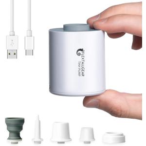 FLEXTAILGEAR Tiny Portable Ultra-Mini Air Pump with 1300mAh Battery USB Rechargeable to Inflate Deflate for Pool Floats Air Bed Mattress Swimming Ring Vacuum Storage Bags (Grey) (Gray)