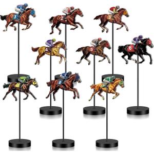 Huwena 9 Pcs Derby Horse Table Decoration Horse Racing Wooden Signs Derby Day Table Centerpieces Farmhouse Horsing Freestanding Decor for Horses Party Birthday Festival Home Supplies (Classic)