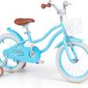 OLAKIDS Kids Bike, 12  Inch Toddlers Bike with Removable Training Wheels Basket, Safety Bell, Adjustable Seat Handlebar, Children's Bicycle for Girls Boys 3-8 Light Blue 