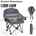 Oversized Camping Chair, Portable Folding Padded Camp Chairs with Side Pocket, Cup Holder, Heavy Duty Support 500LBS Outdoor Lounge Chair for Adults, Fishing, Sports, Trip, Grey