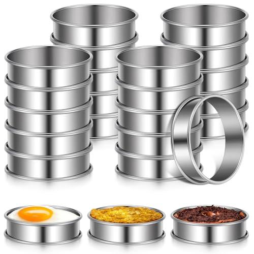 SHENLIU 24 Pieces Stainless Steel English Muffin Rings, 3 Inch Double Rolled Tart Ring Metal Round Nonstick Crumpet Rings Muffin Tart Molds for Food Making Home Baking