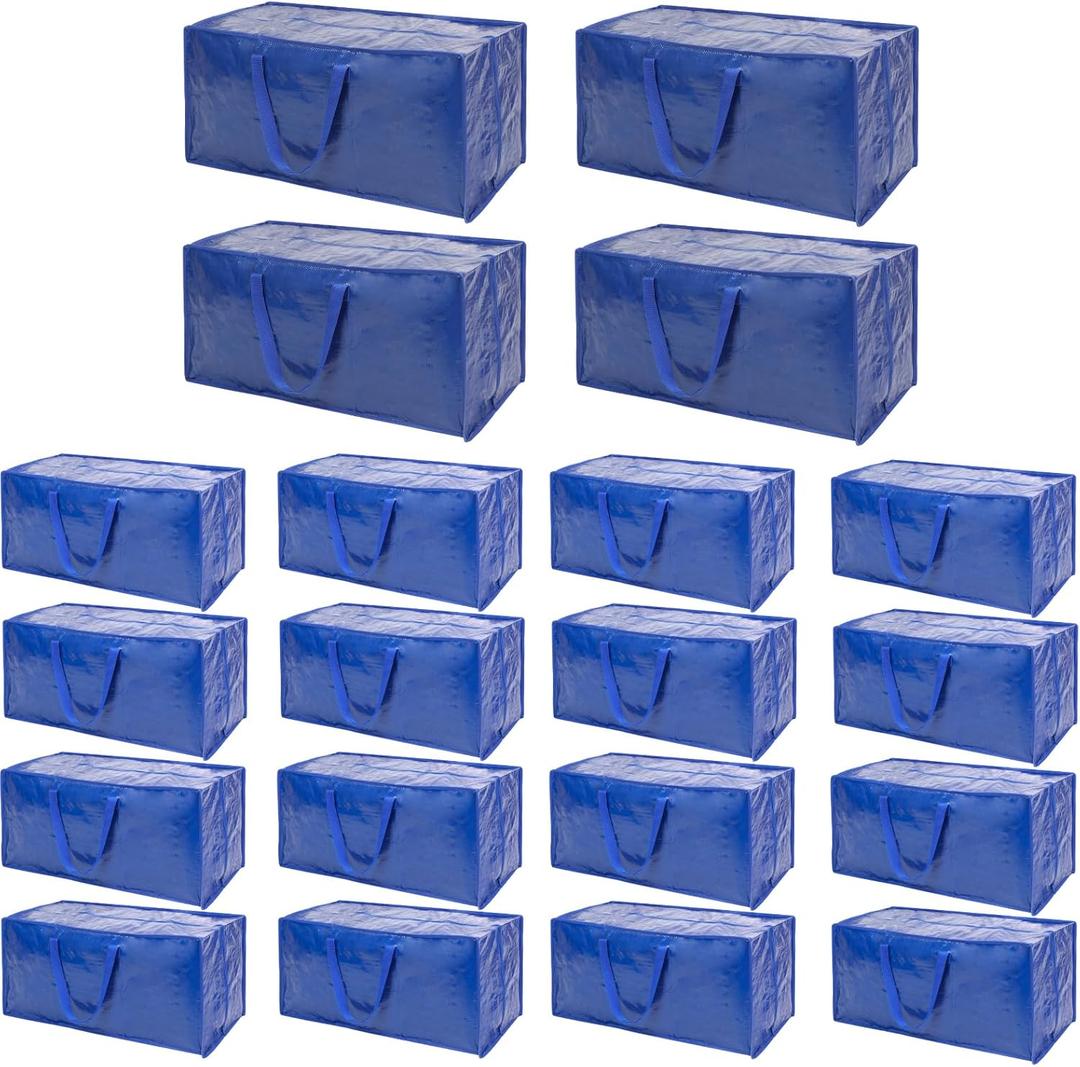 Blue Moving Bags - 20 Pack Extra Large Heavy Duty Storage Bags With Zipper & Reinforce Handles | 29x14x13 Inch Moving Tote Bags Bulk For Clothing, Shoes, Travel