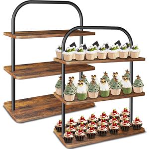 Cupcake Stand for 50 Cupcakes, 2 PACK 3 Tier Wooden Metal Cupcake Stand Reusable Cupcake Display Stand Tiered Tray Stand Dessert Table Display Set Serving Trays for Party Rustic Farmhouse Vendor