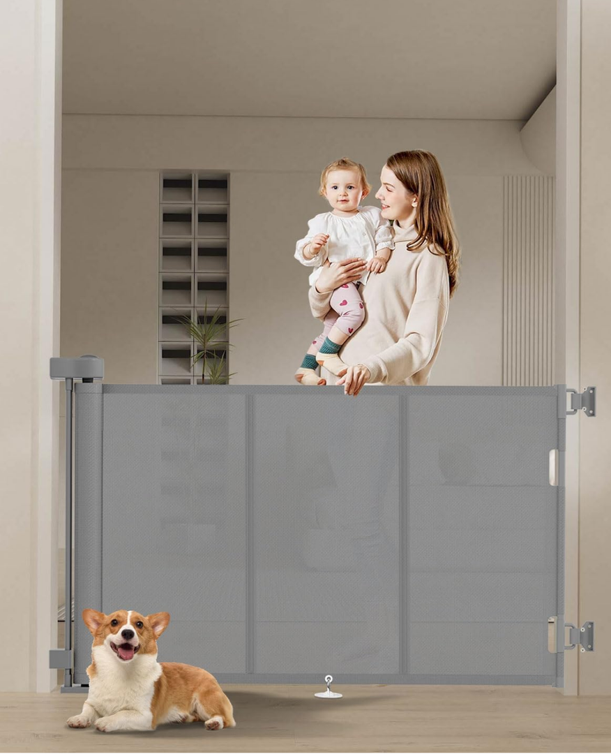 Upgrade 120 inch Retractable Baby Gates Extra Wide with Reinforced Strip Design to Prevent Crawling Through, 10 Foot Retractable Dog Gate, 48" Tall, Retractable Gate for Indoor/Outdoor