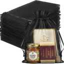 FUNFERY 100 Pcs Black Organza Bags 6.5x9 in, Small Mesh Drawstring Gift Bags for Sachet, Jewelry, Candy, Wedding Favor, Easter Day