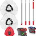 JEHONN Spin Mop Replacement Heads, Base, Handle for O-Cedar EasyWring 1 Tank System, Includes 2 Microfiber Refills, 1 Triangle Cover and 58 inches Long Pole for Cleaning Bathroom Kitchen Tile Floor