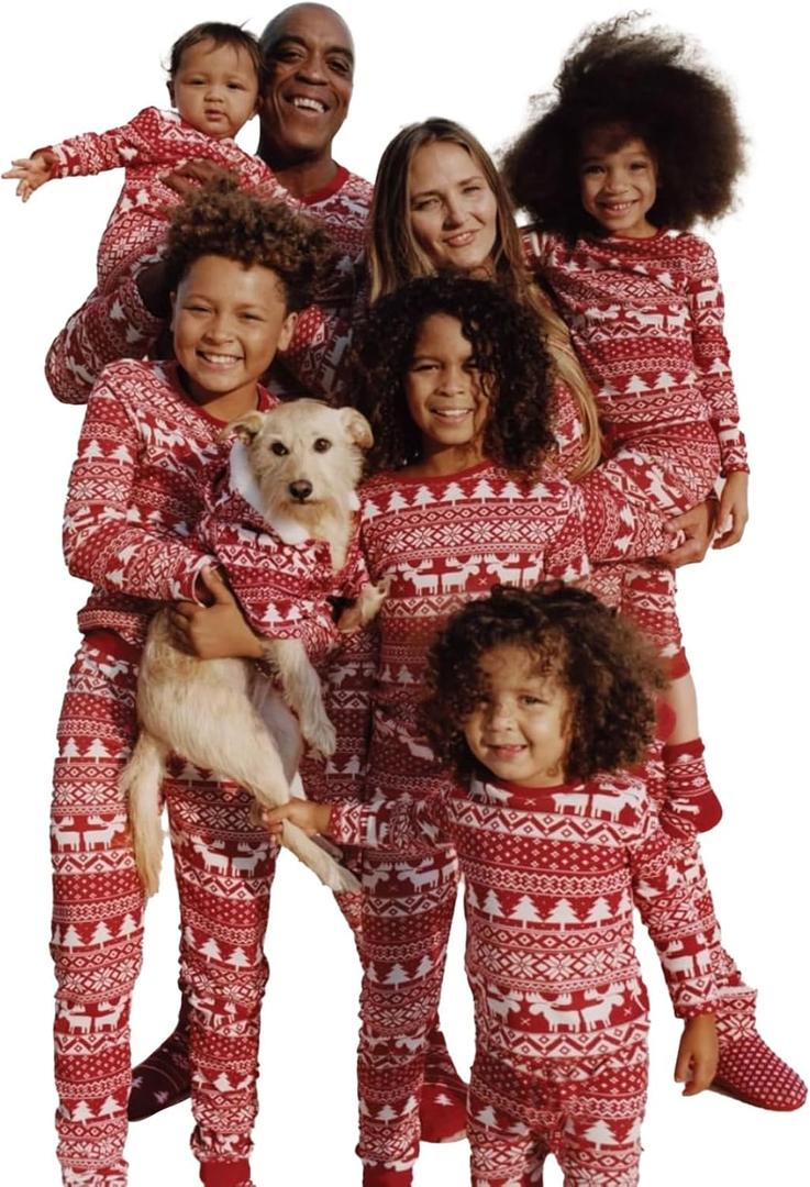 Neufigr Family Christmas Pajamas Matching Sets, Christmas PJs Long Sleeves Sleepwaear Holiday Family Loungewear Sets (Small, 01-red)