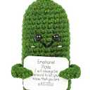 DAFURIET Mini Funny Pickle, 3 inch Knitted Wool Doll with Card for Cheer Up Galentines Valentines Gifts and Party Decorations, Cute Emotional Crochet Pickle for Birthday Easter