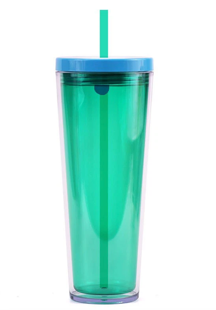 24oz Tumbler with Lid and Straw, Leak Proof and Double Wall Insulated Reusable Plastic Cups,Travel Reusable Iced Coffee Cup (1, Green)