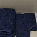 Striped Navy Blue Bathroom Rug Set 3 Pieces Ultra Soft, Non Slip Chenille Toilet Mat, Absorbent Plush Shaggy Bath Mats for Bathroom, Bedroom, Kitchen