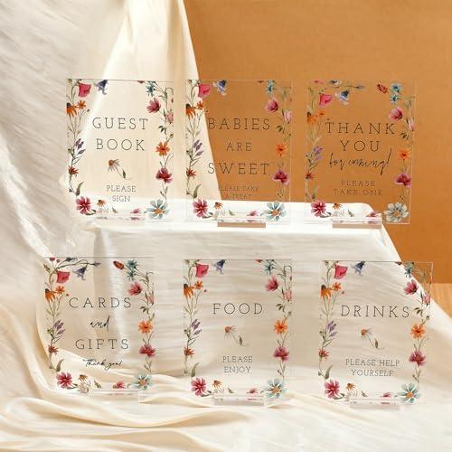 Vercraft 6 Pcs Wildflowers Baby in Bloom Baby Shower Table Decorations Take One Sign Thank You Acrylic Sign Centerpieces with Stand 5 x 7" Wedding Birthday Party Decorations for Guests Gifts