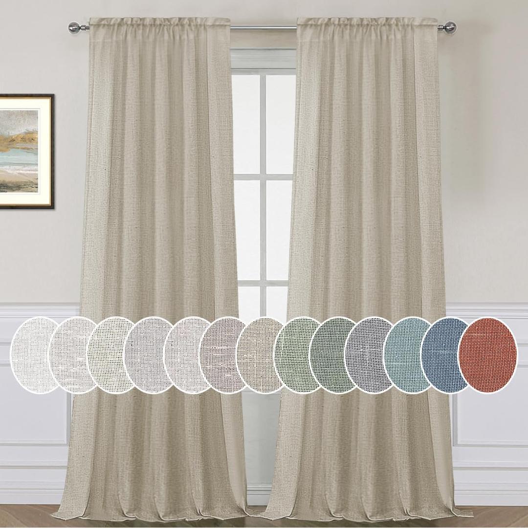 H.VERSAILTEX Linen Curtains Elegant Natural Linen Semi Sheer Curtains Energy Light Filtering Rod Pocket Window Treatments Panels for Living Room (Set of 2, Castle Wall, 52 inch W X 84 inch L)