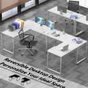 SHW Mission 55 x 60 Inches L-Shape Home Office Computer Desk, White, 55-Inch L-Shaped