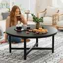 Coffee Table, 31.5" Large Coffee Tables, Black Round Coffee Tables for Living Room, Floor Table for Sitting on The Floor, Center Coffee Table with Metal Frame for Office Apartment Home, 31.5" X 17.7"