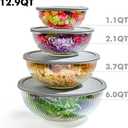 8pc Ribbed Glass Mixing Bowls with Leakproof Airtight Lids - BPA-Free Meal Prep Stackable Space Saving Nesting, Kitchen Baking Food Storage & Serving Containers - Microwave, Freezer, Dishwasher Safe