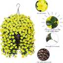 HyeFlora Artificial Fake Hanging Outdoor Flowers Plants Basket, Faux Silk Yellow Daisy Flowers UV Resistant Realistic Hanging Planter Orchid Vines for Outside Porch Patio Home Garden Yard Decoration