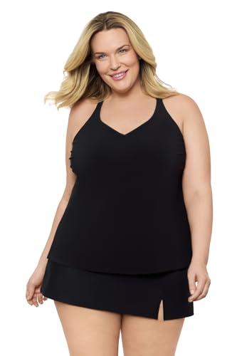 Aqua Green Women's Standard Full Coverage Supportive Y-Back Swim Tankini Top, Black, Medium