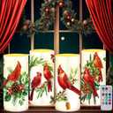 Tiamon 4 Pcs Christmas Red Bird Candles LED Bird Theme Flameless Candles Set LED Warm Light Flickering Xmas Pillar Decor for Holiday Table Decorations