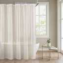 Linen Shower Curtain Cream, Sheer Fabric Boho Farmhouse Shower Curtains for Bathroom Cotton Natural Cloth Liner Set 72" W x 96" L