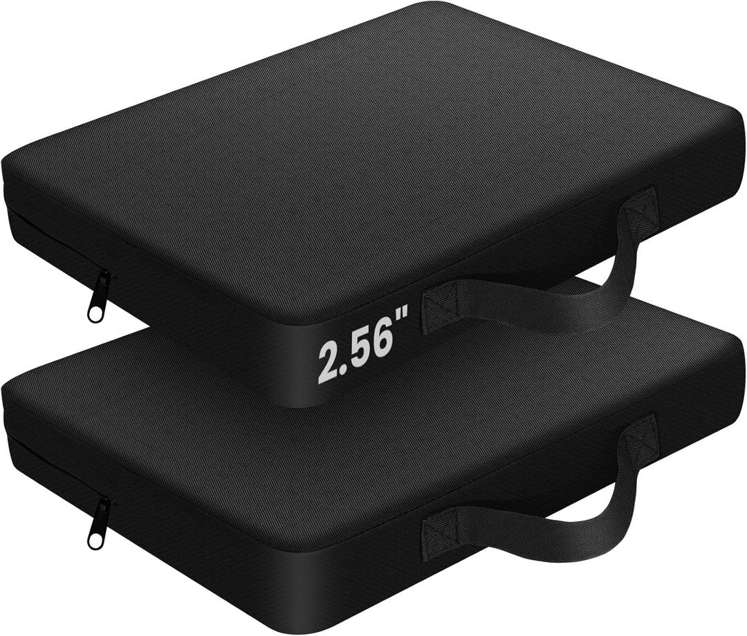 Stadium Seat Cushion 2 Pack, Extra Thick 2.56" Bleacher Cushion with Handle & Zipper Design, Waterproof 600D Oxford Fabric Seat Cushion for Bleachers (Black)