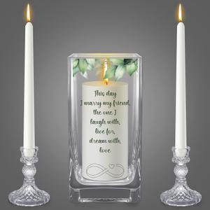 FoldTier Unity Candles with Holder for Wedding Ceremony Set 1 6" Pillar 2 9.8'' Taper Candles 3 Candlestick for Religious Formal Events Church(Green Leaf)